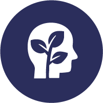 Icon of side view of a person's face, a plant with leaves is inside the person's profile.
